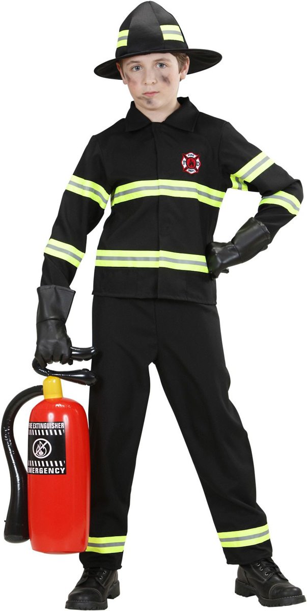 Brandweer Kostuum | Hete Vuren Brandweer Jongen Zwart Kostuum | Maat 140 | Carnaval kostuum | Verkleedkleding